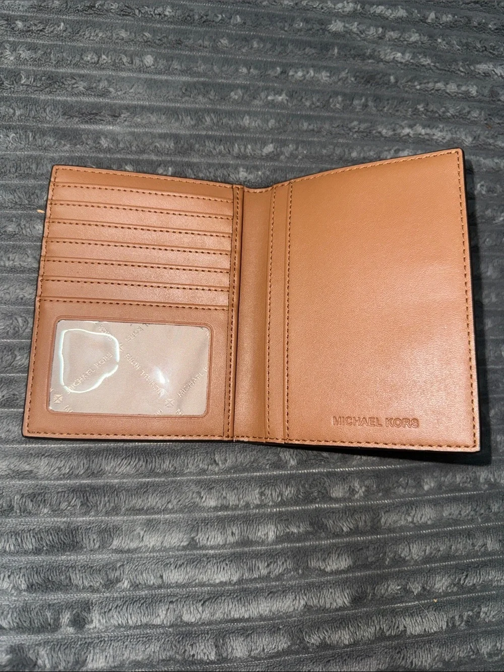 Michael Kors Brown MK Monogram Passport Cover with Gold Logo